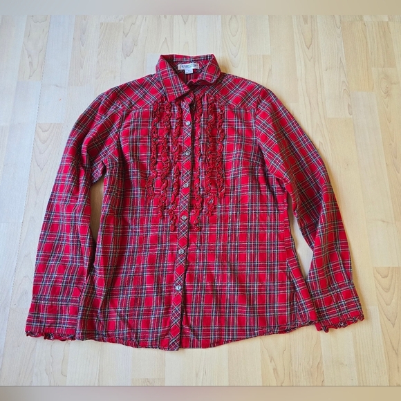 Pendleton Tartan Plaid Ruffled Button Up Size Small - Picture 2 of 11